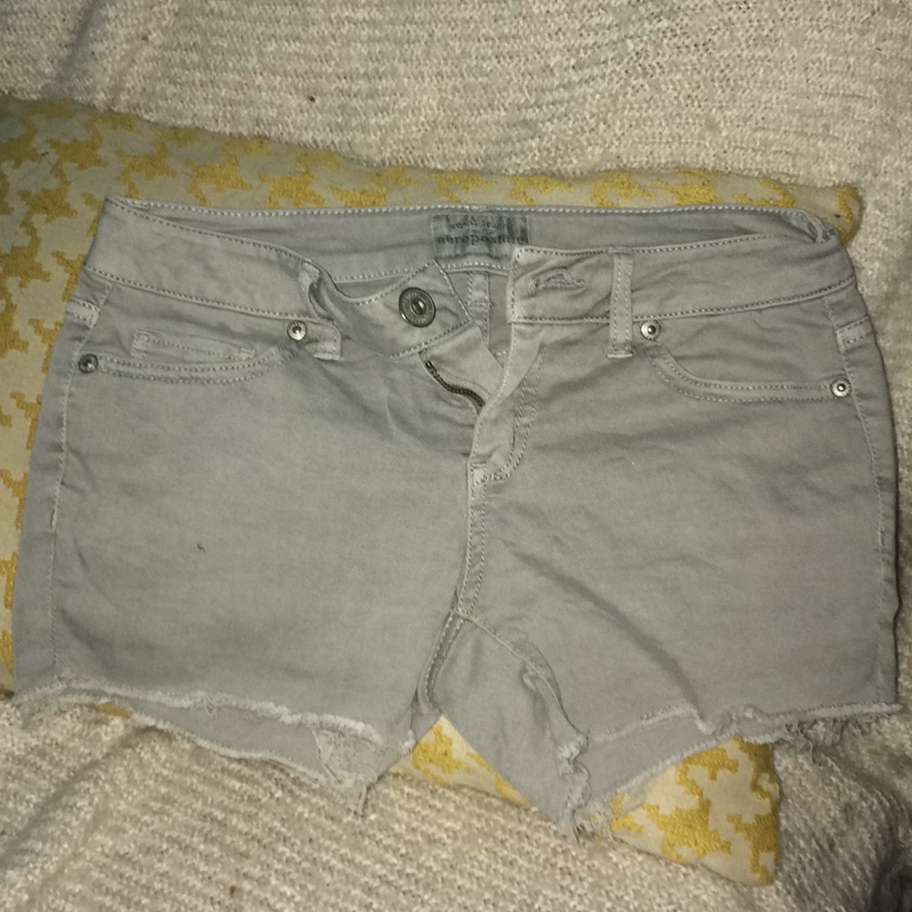 Gray wash denim shorts